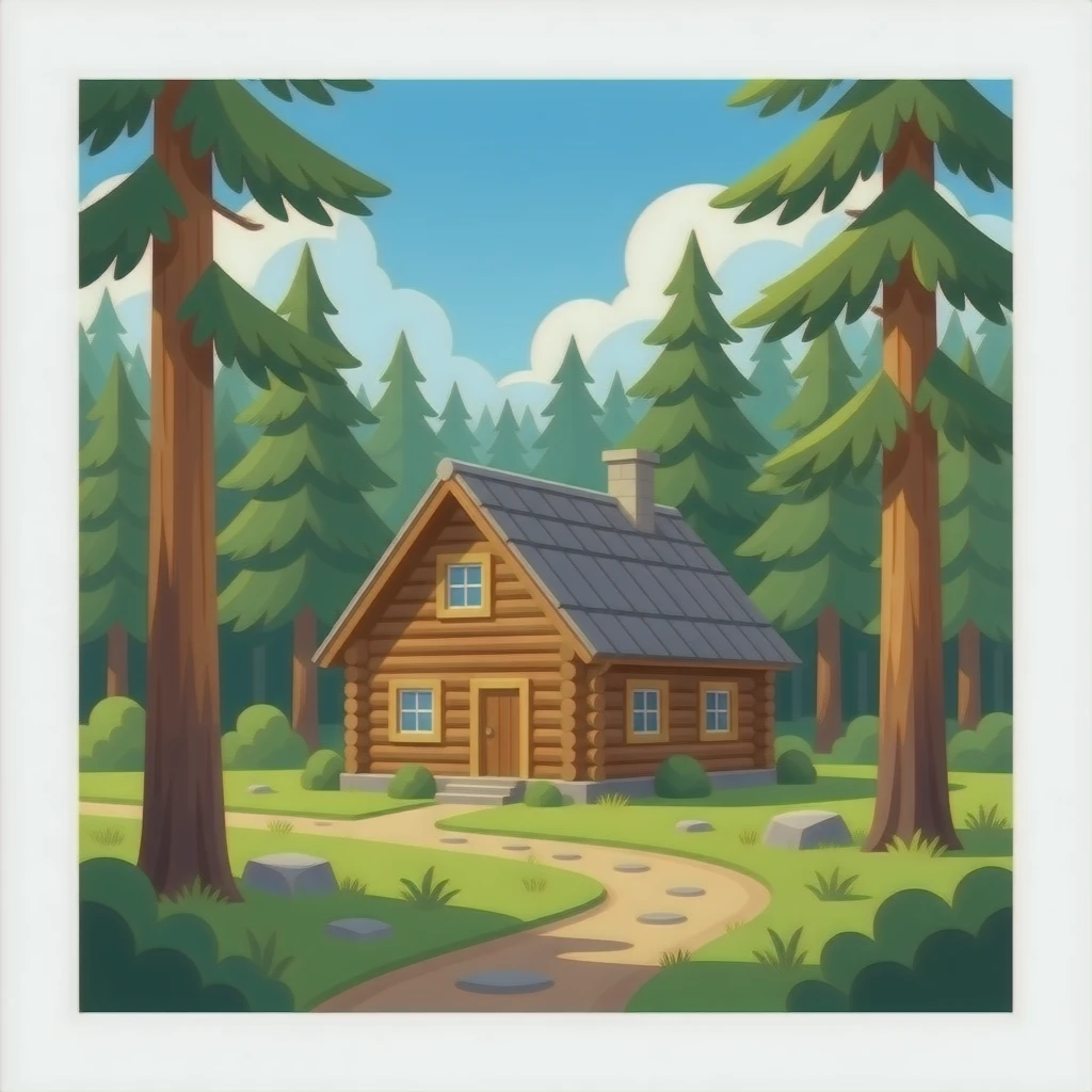 Hazme un bosque con una casa de fondo, la casa mas cerca emoji