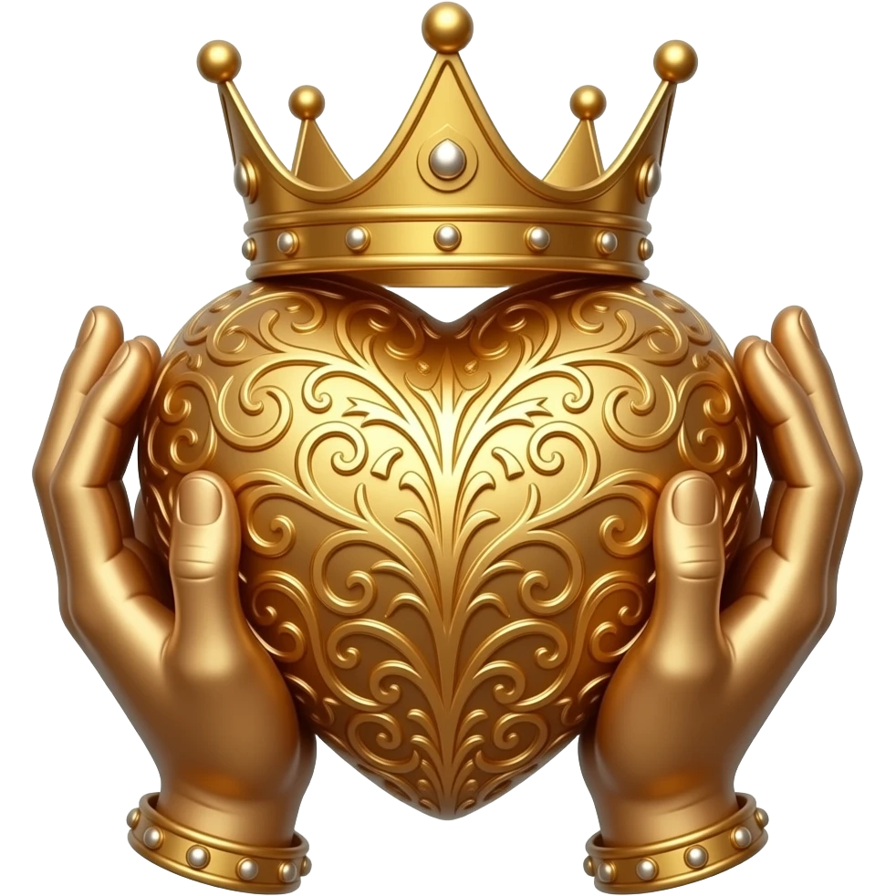 Simple Minds logo - two bronze hands holding a bronze heart richly ornamented with arabesques, shining with a richly decorated royal crown emoji