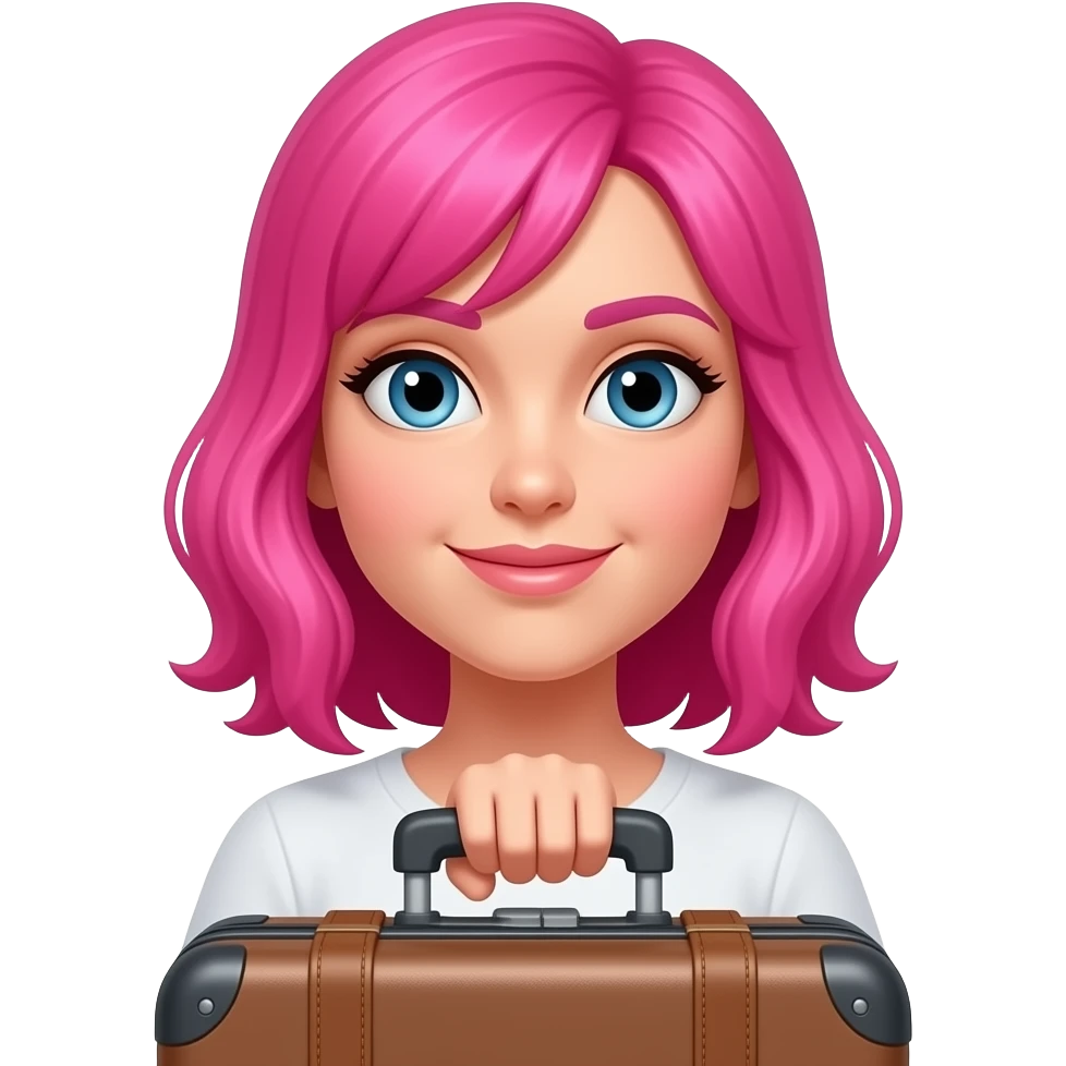 Funky Pink hair woman with suitcase emoji