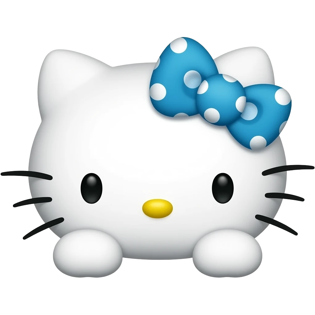 Hello Kitty head with two front paws and a bright blue bow with white polka dots emoji
