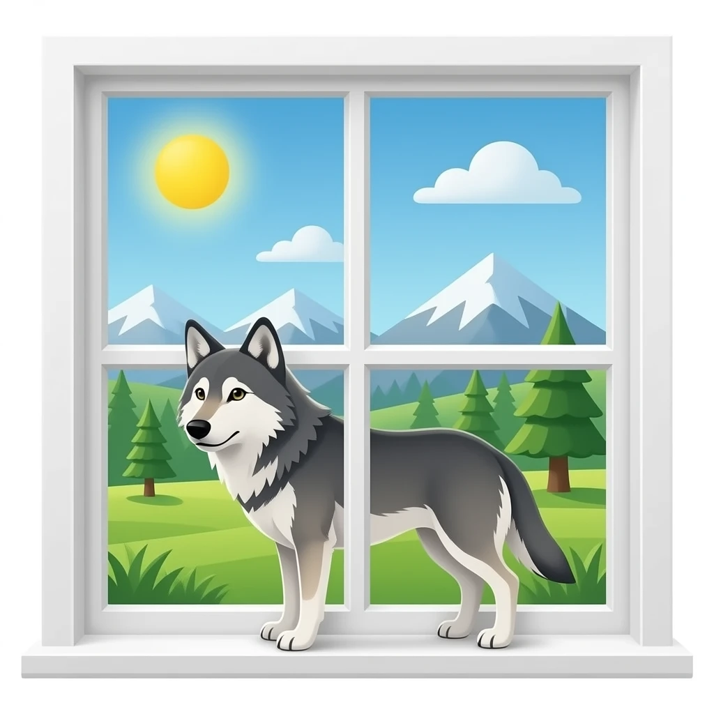 una ventana donde fuera hay un lobo emoji