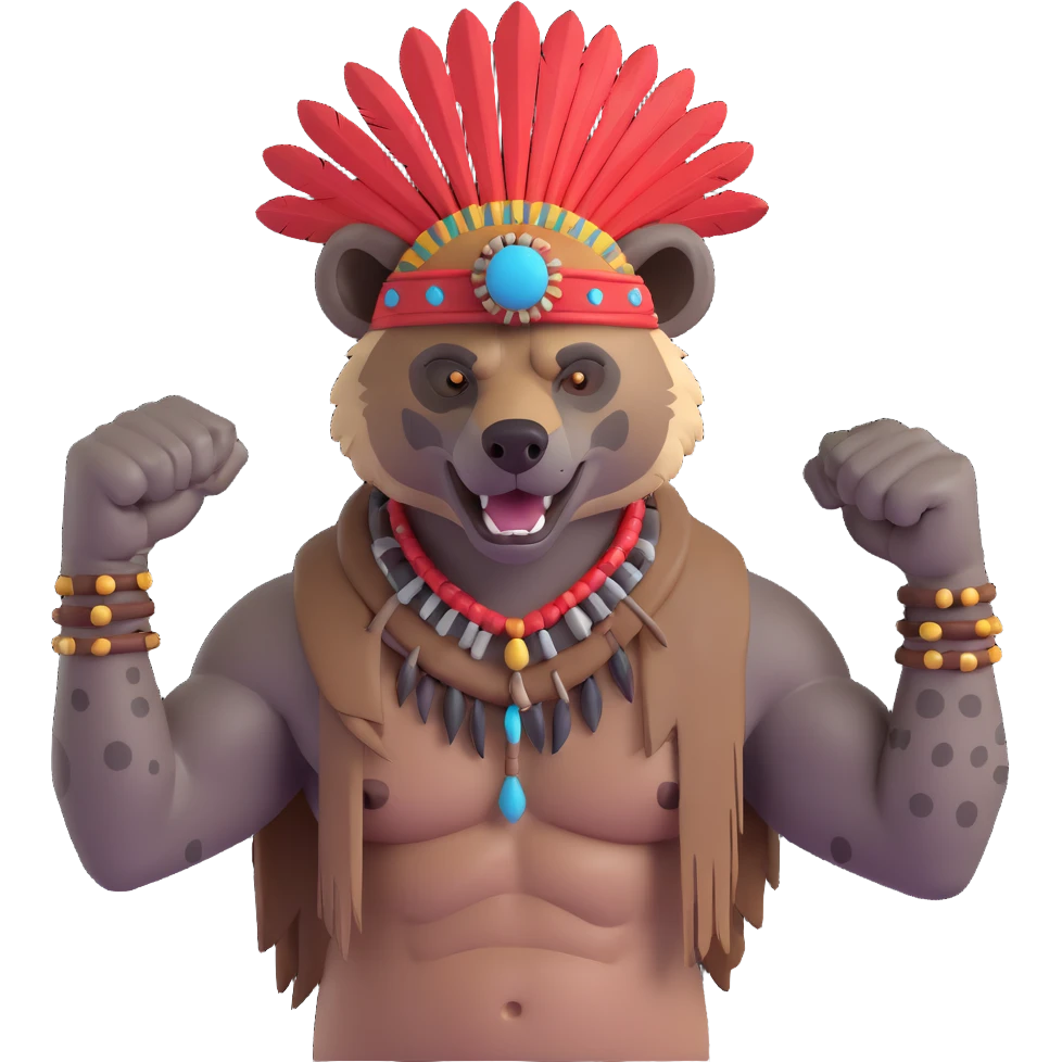 A native strong buff hyena with war bonnet flexing posing  emoji