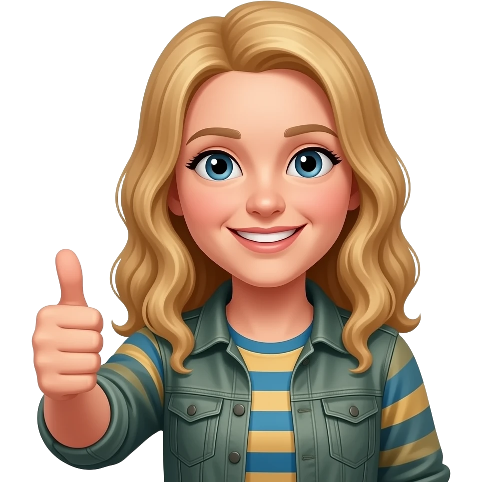 Героїня Дивних див Одинадцять показує лайк і посміхається emoji