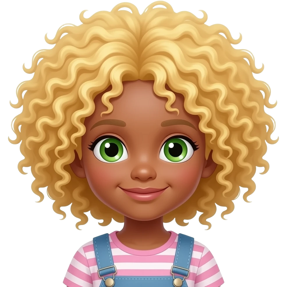 Niña pequeña pelo afro rubio ojos verdes emoji