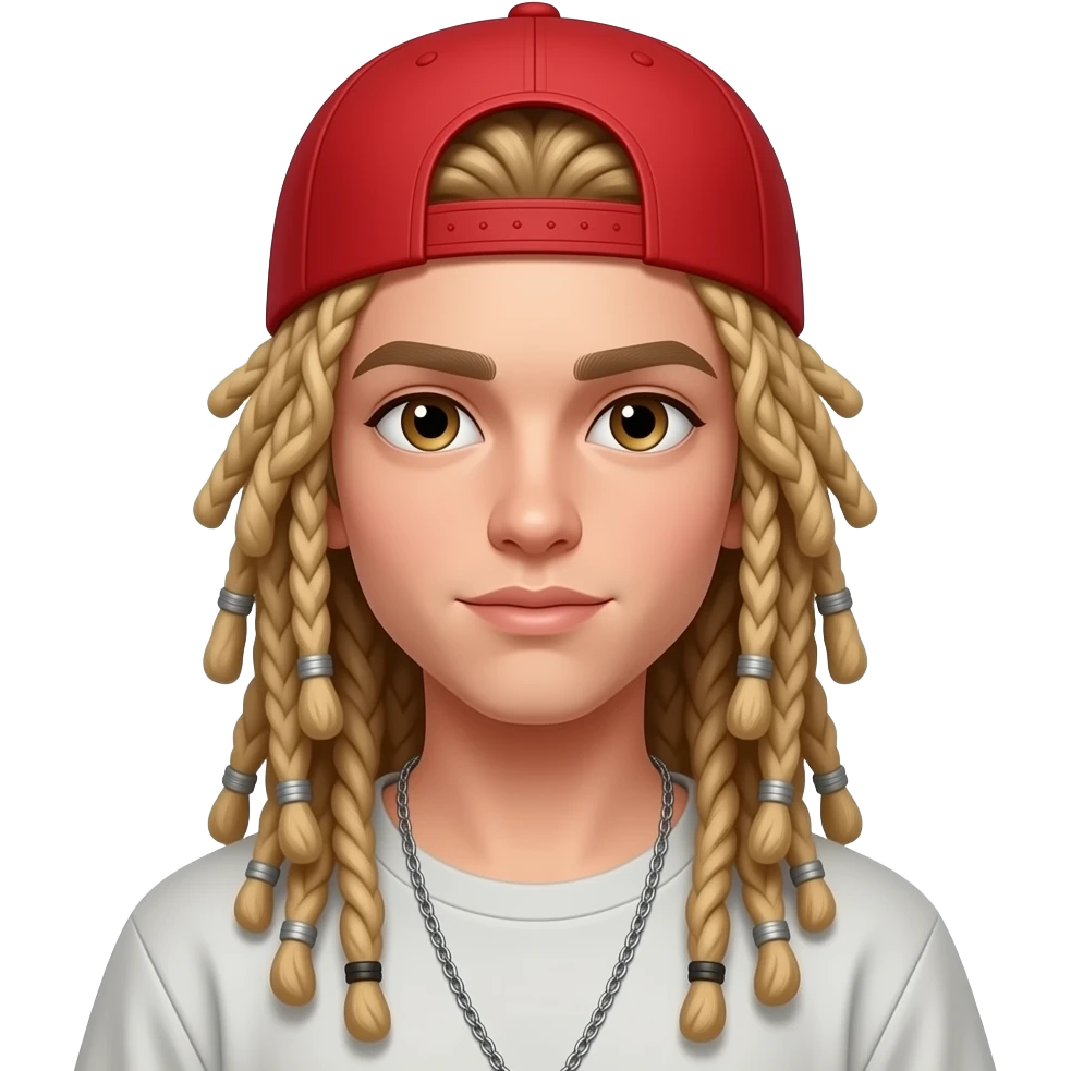 Chico con rastas largas rubias con gorra roja y ropa ancha  chico blanquito con ojos seductores emoji