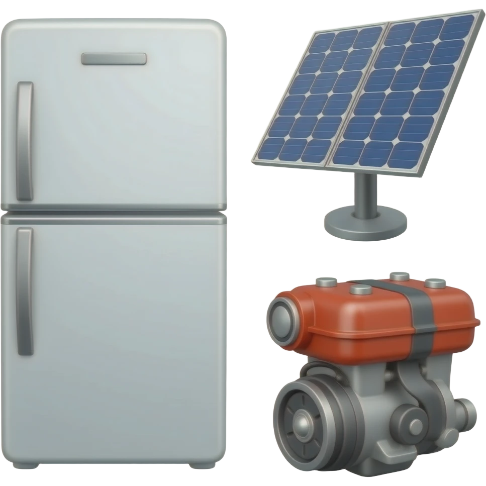 Collage of fridge, Gas, Solar, engine emoji