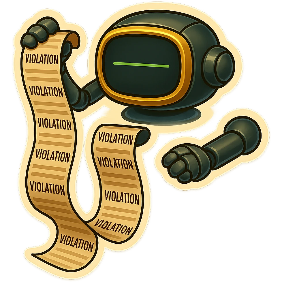 auditor robot prints out violations. no legs. the robot hovers emoji
