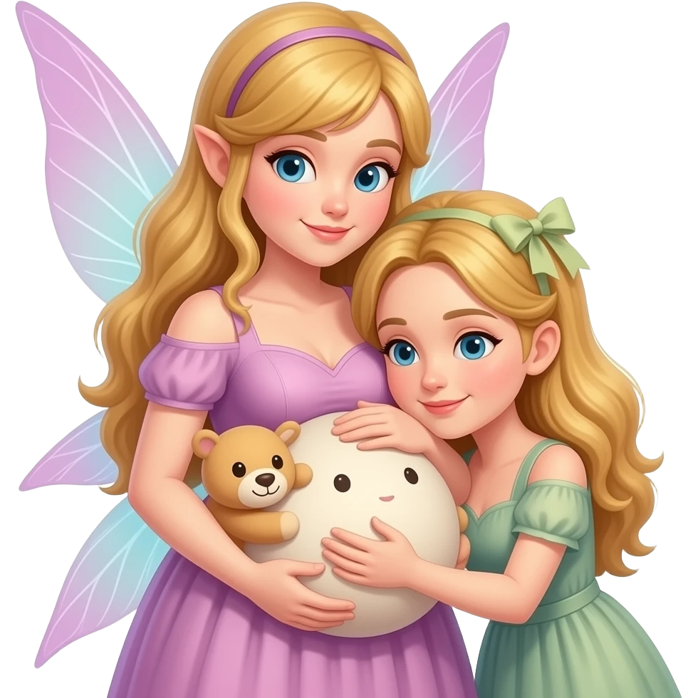 A fairy cradling her stuffed tummy after a big meal,a secret admirer wants to hug her belly and listen to those rumbling digestive noises. emoji