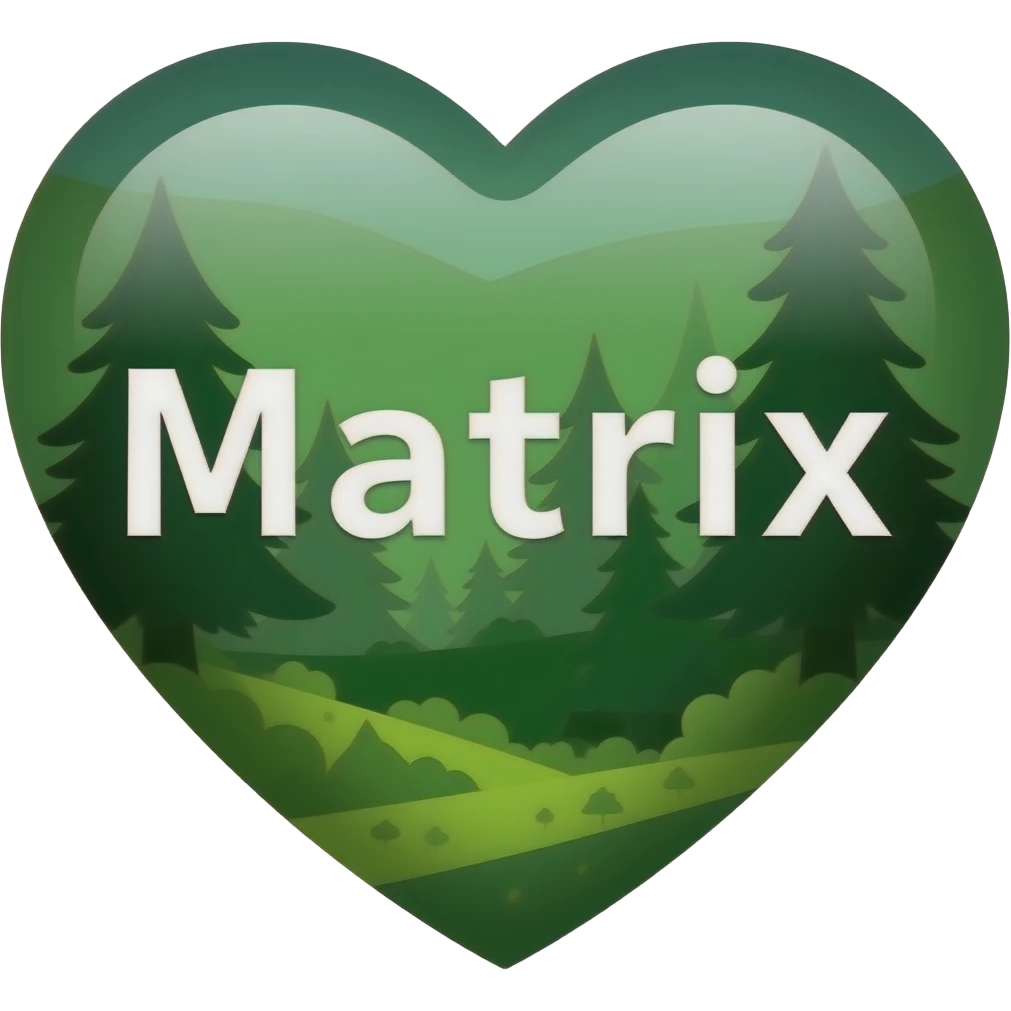 Heart shaped emoji. Forest green, nature themed. The word “matrix” in the middle emoji
