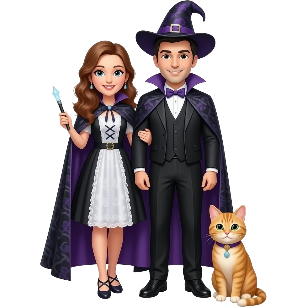 magician couple and their pet cat emoji
