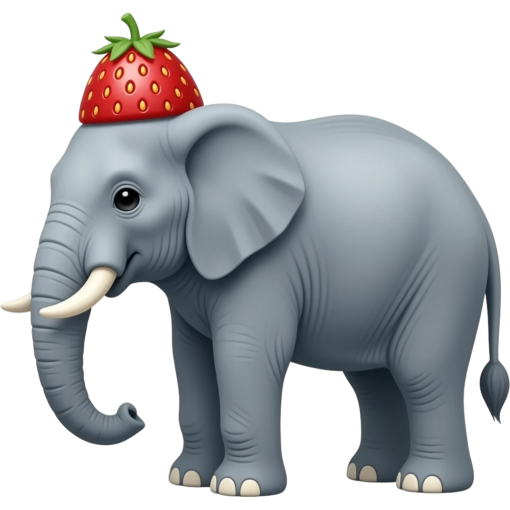 Show me a picture of an elephant remove the strawberry on its head made out of strawberries and a strawberry hat De Delete the red part, not the body in the green part emoji
