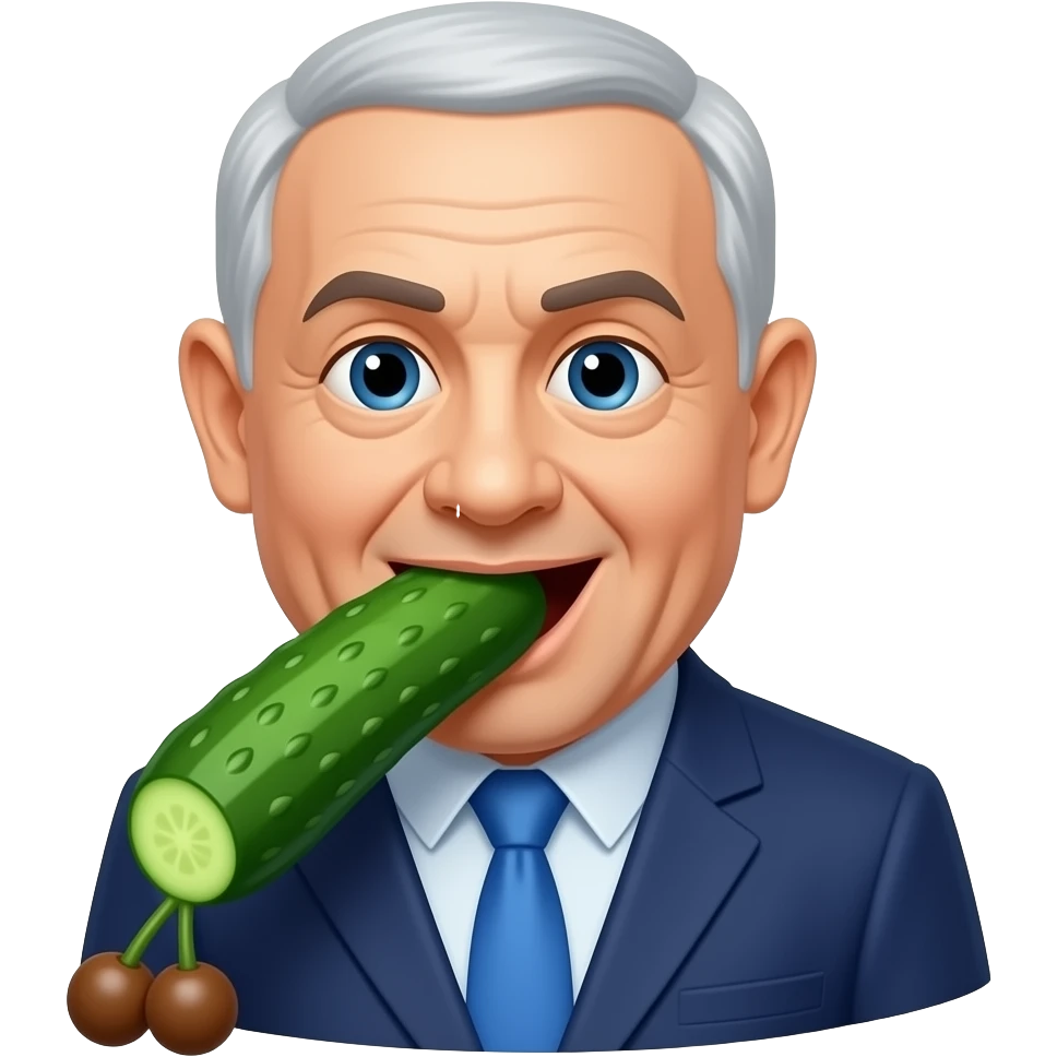 benjamin netanyahu sucking a brown cucumber that has 2 brown balls at its base emoji