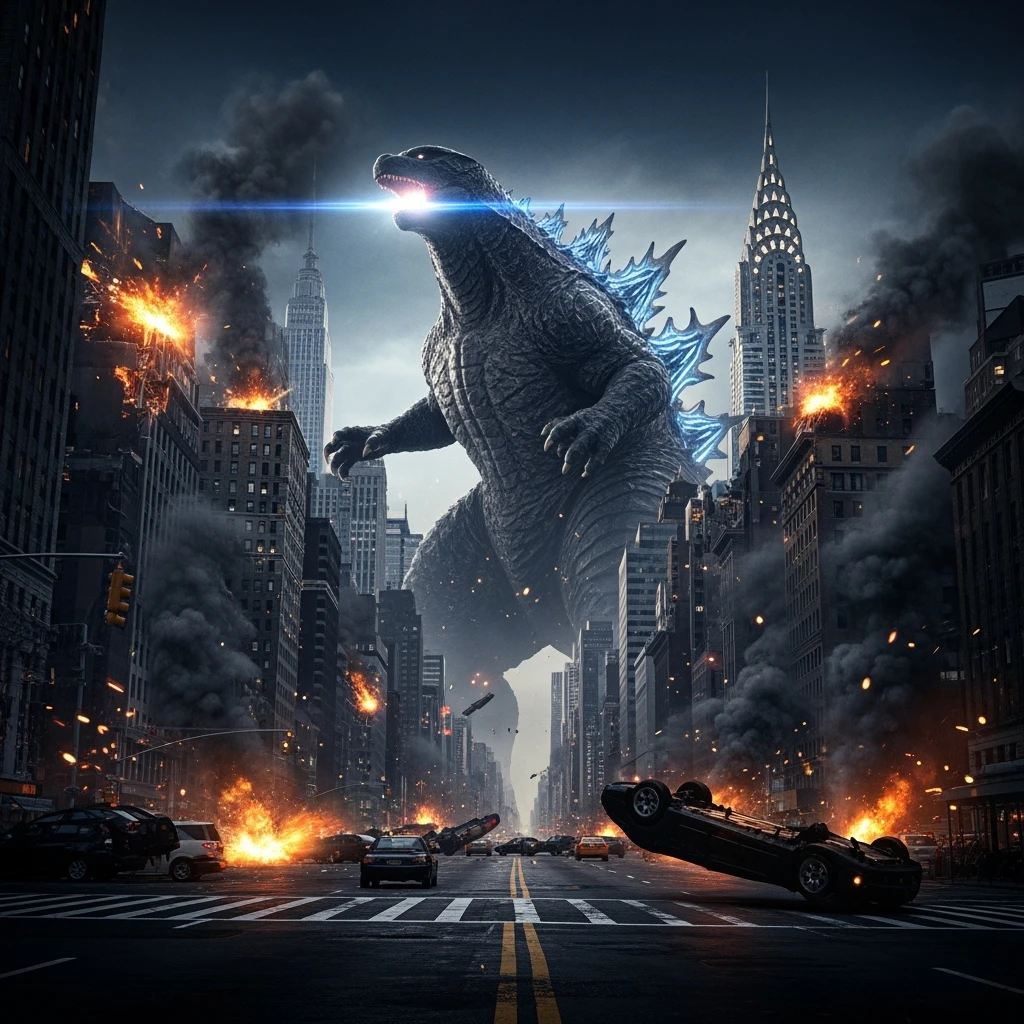 godzilla attackig NY emoji