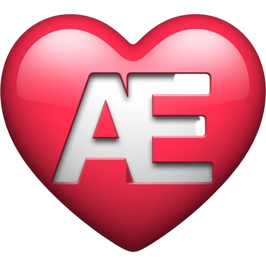 A heart symbol with the letters A and E jmerged togheter as a single letter  in it emoji