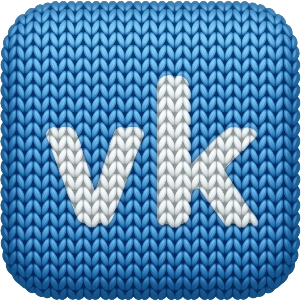a blue square with rounded corners logo of the "VK" which is made of wool emoji