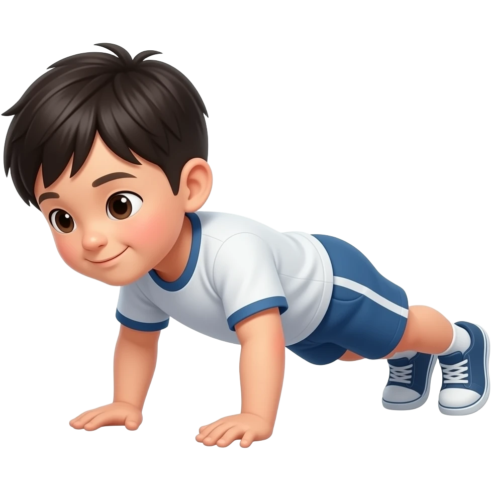一个中国小男孩在做俯卧撑 emoji