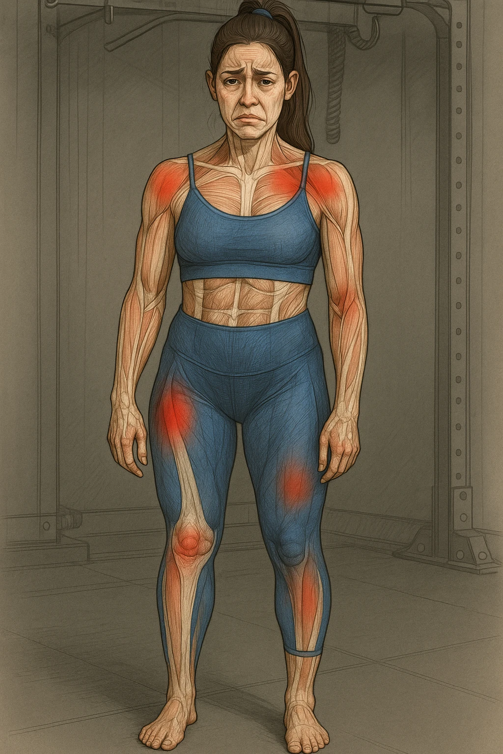donna con infortuni e contratture frequenti in 3D realistica, donna dolorante immagine anatomica emoji
