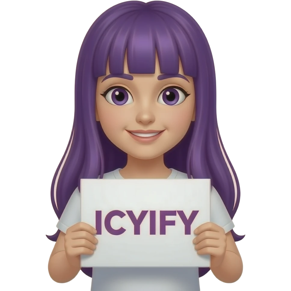girl with long purple hair with a IICYIFY sign emoji