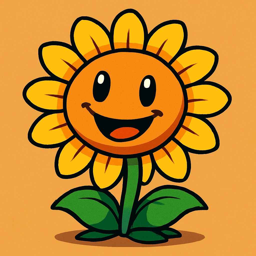 cartoon sunflower with a happy face, inspired by Plants vs Zombies, playful style emoji