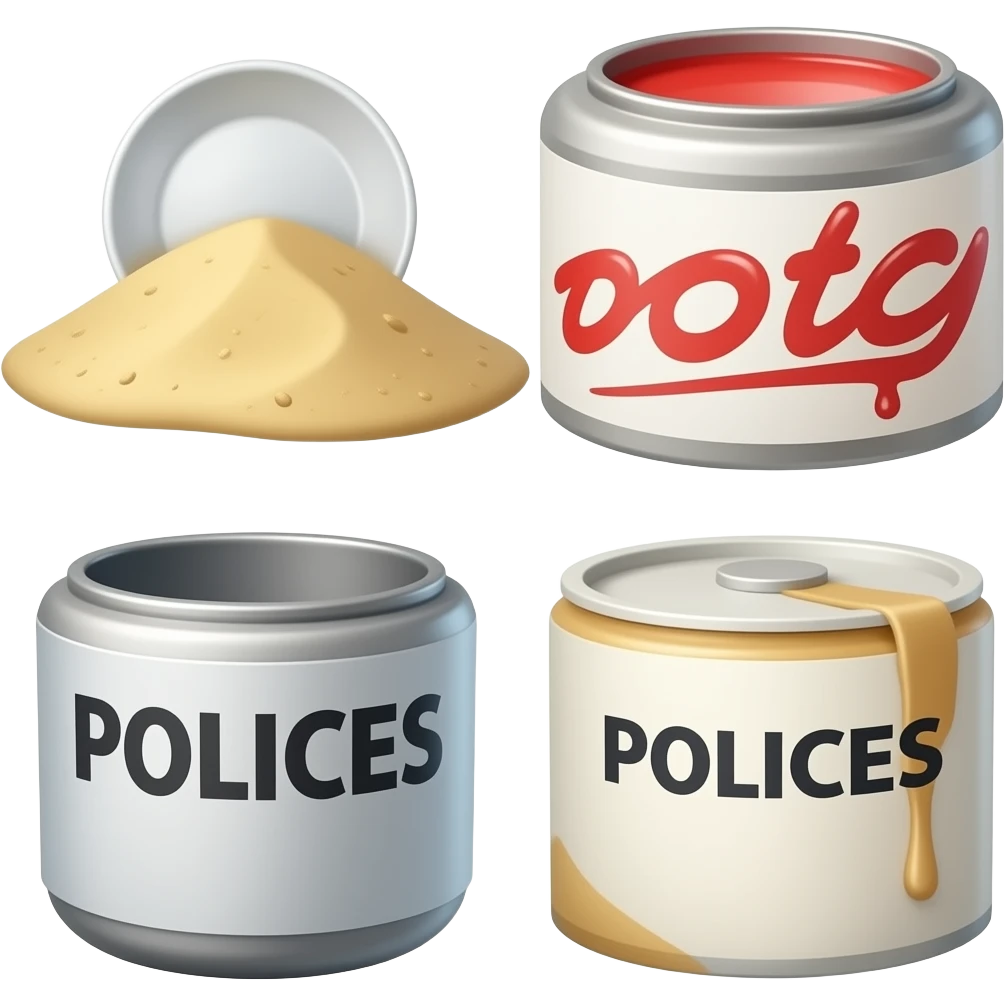 Collage of sand, kitchenware, policies, paint emoji