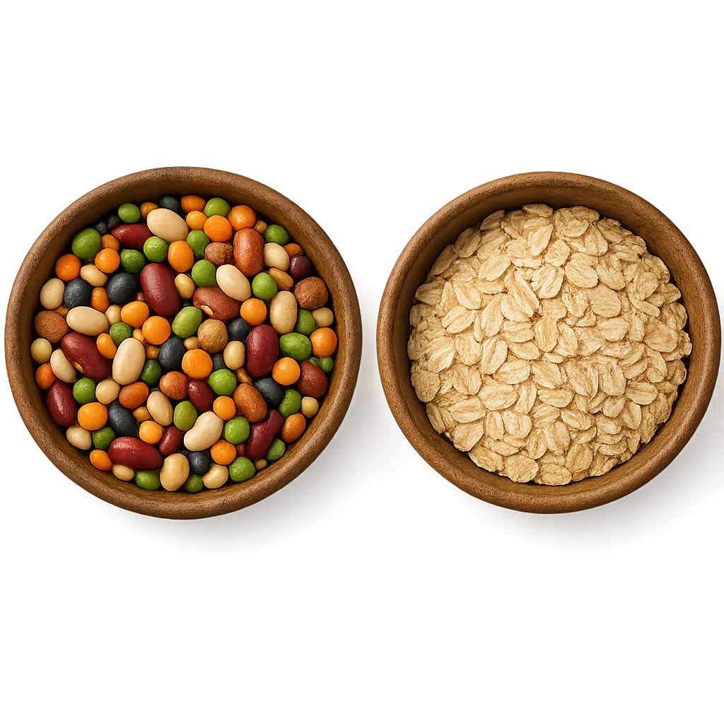 BOWL DI LEGUMI INSIEME A BOWL DI FIOCCHI DI AVENA POGGIATE,  iperrealistico 4k emoji