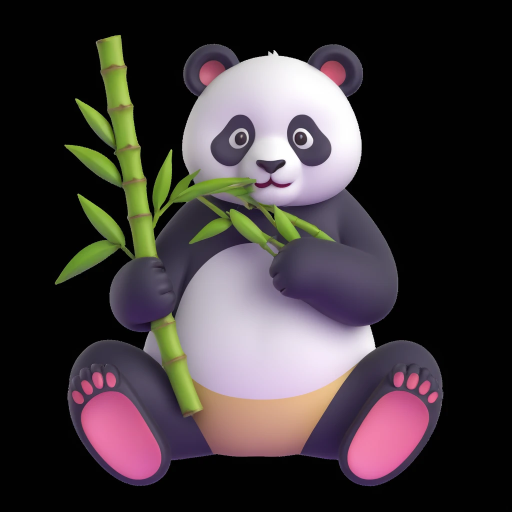 panda eating bamboo in forrest, close up pose emoji