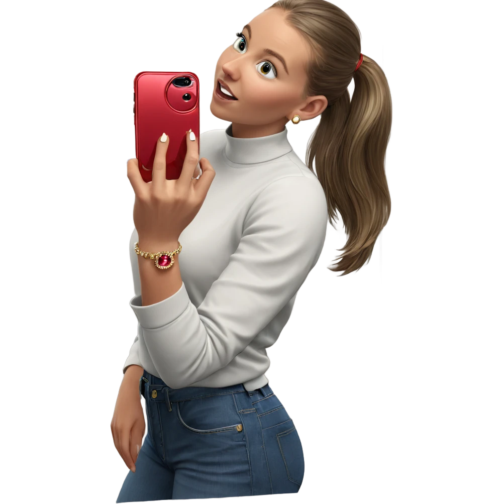 girl admiring jewelry in mirror emoji