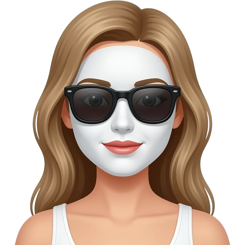 woman face fully covered white sunscreen and sunglass, closeup bust size emoji