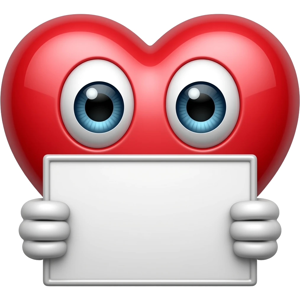 A heart  have eyes and holding a board like emoji