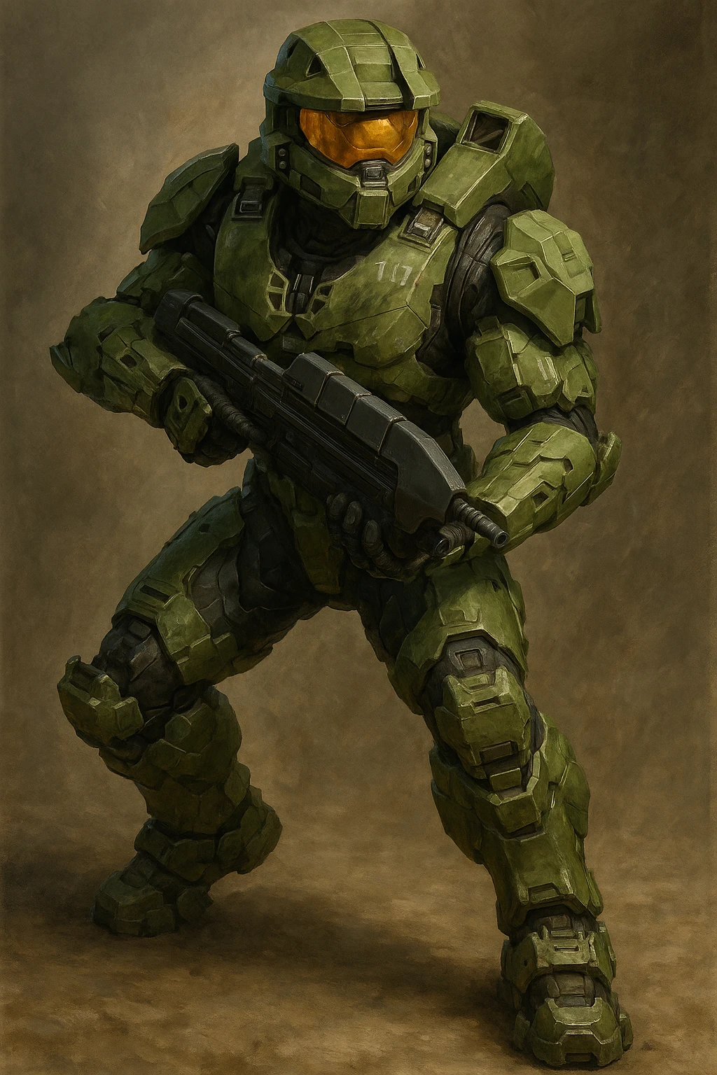 Master Chief from the Halo video games, full armor, helmet, iconic green color, sci-fi soldier, detailed, dynamic pose emoji