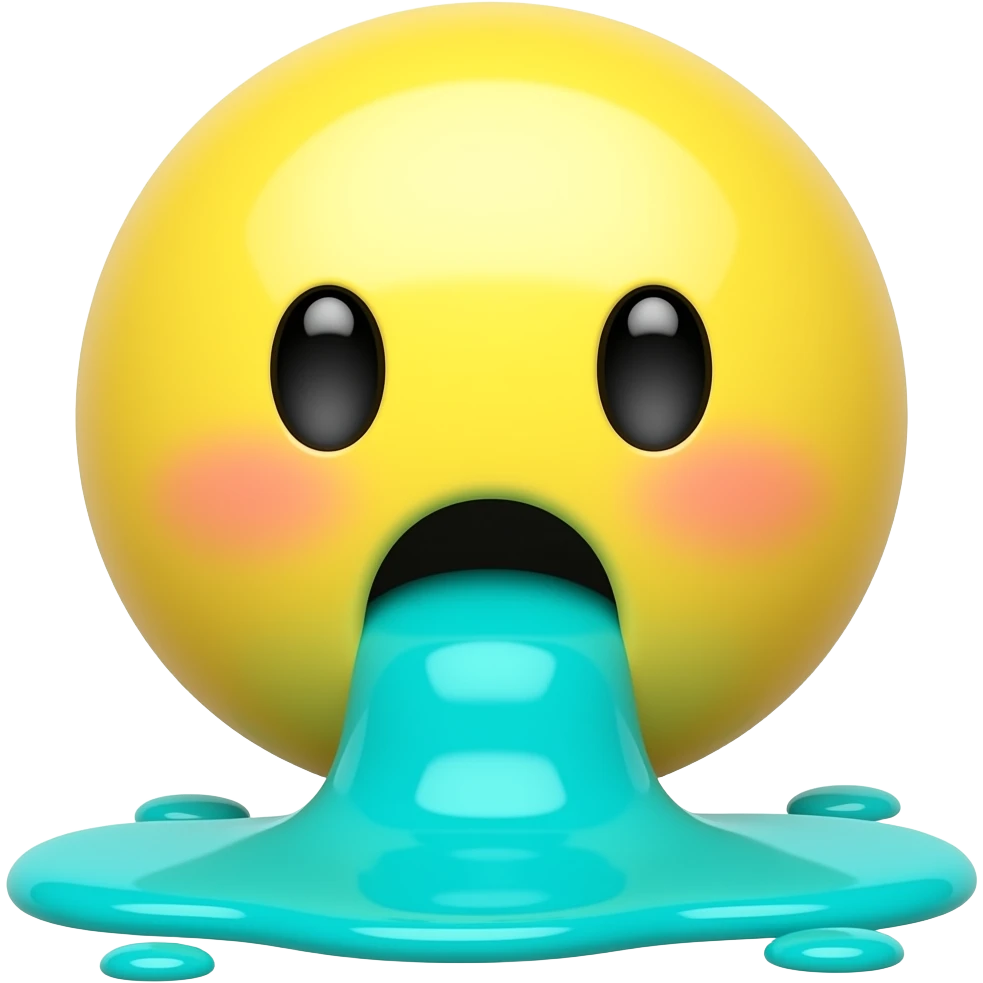 Yellow round glossy Emoji projectile vomiting emoji
