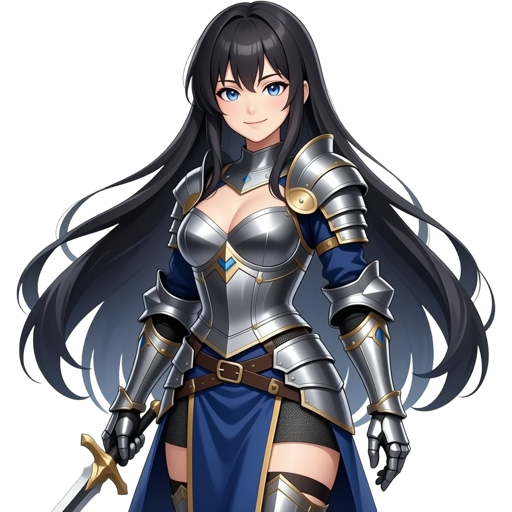 Dark Anime Knight Lady Woman In Sexy Dress armor Dress And Skirt shiny eyes smirking emoji