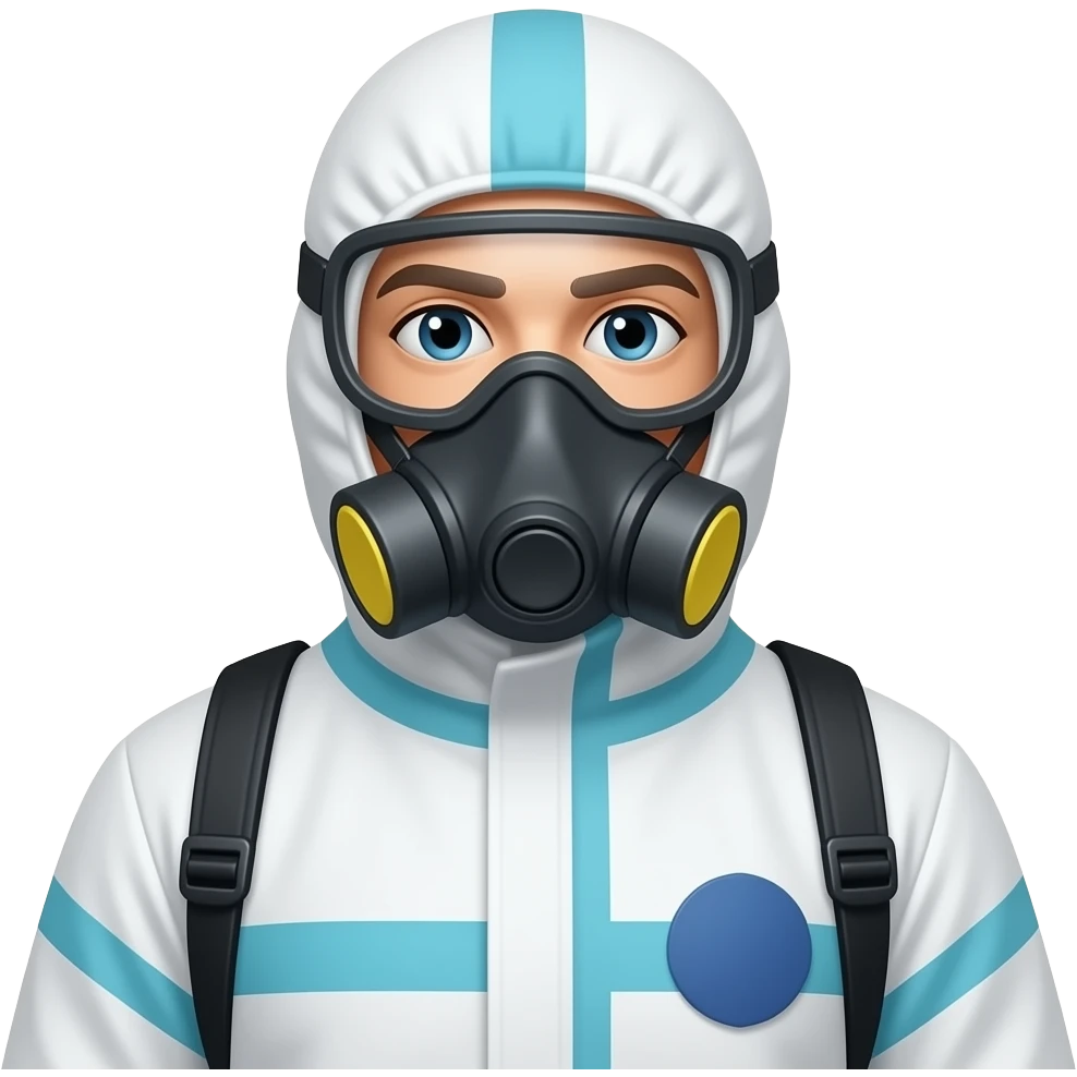Insecticide man front facing with full uniform and mask emoji