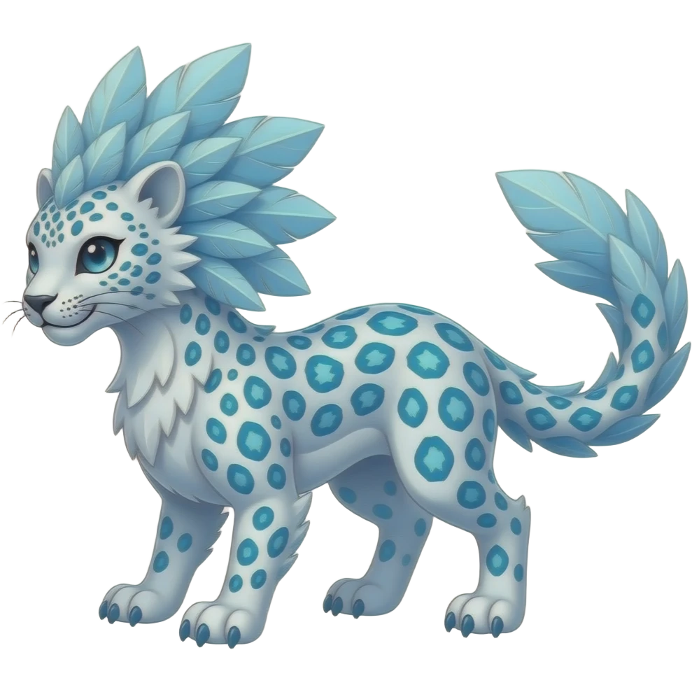 Shiny futuristic glacial icy feathery beautiful gorgeous snow-leopard-velociraptor-Absol-Charizard-Hybrid emoji