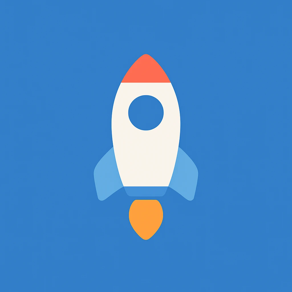 A rocket icon with a flame, simple and clean, blue background emoji