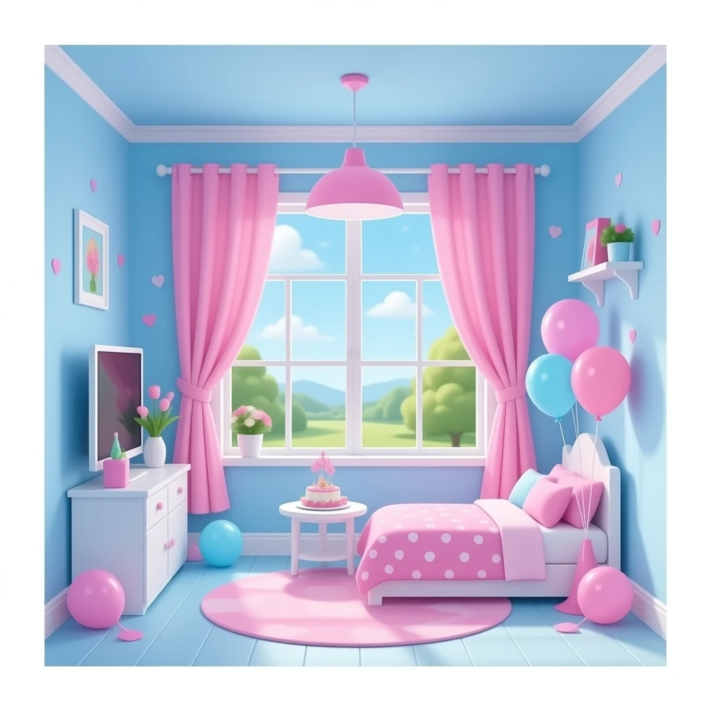 blue pink   bithday party room, transparent background inspired by barbie colour pallete emoji