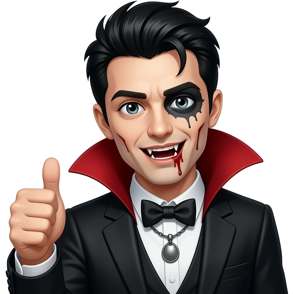 Man  vampire zombie with black hair emo emoji With thumbs up emoji