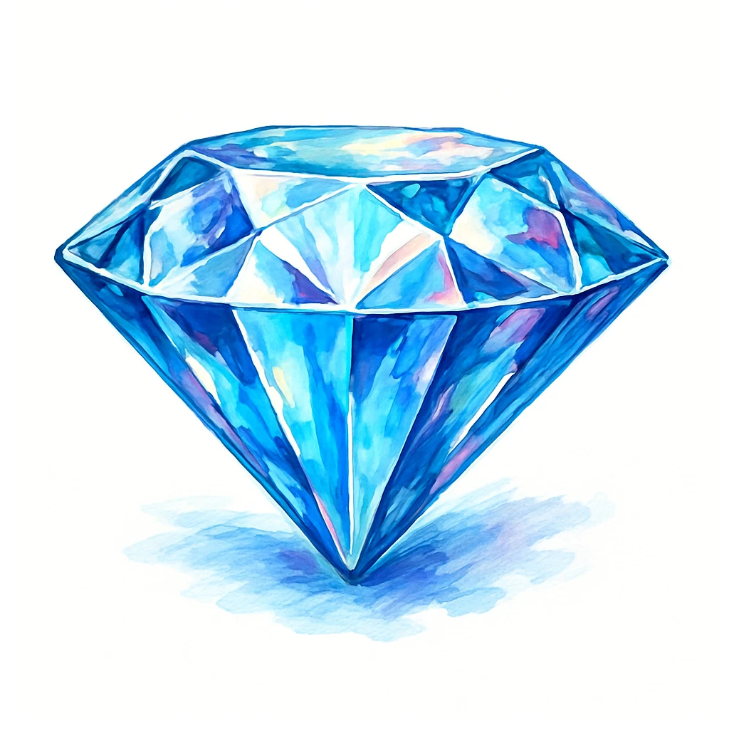 Сгенерируй мне Бриллиант, в чуть рисованном стиле. На чисто белом фоне. БЕЗ НАДПИСЕЙ. Но при этом объмная и яркая emoji