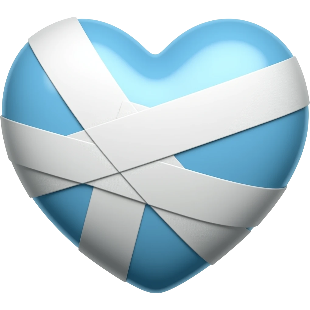 Emoji de corazón azul clarito rodeado con vendajes blancos emoji
