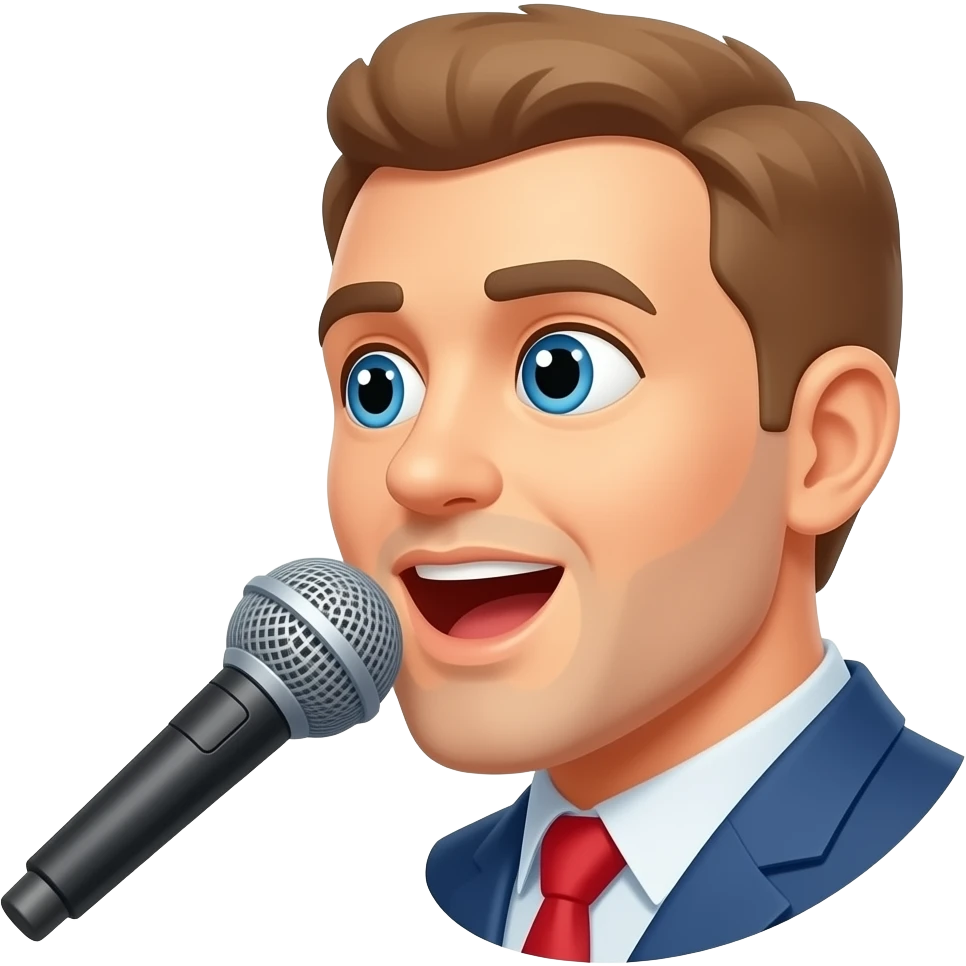 a head talking to a microphone with some lines coming out of mouth signifying speech emoji