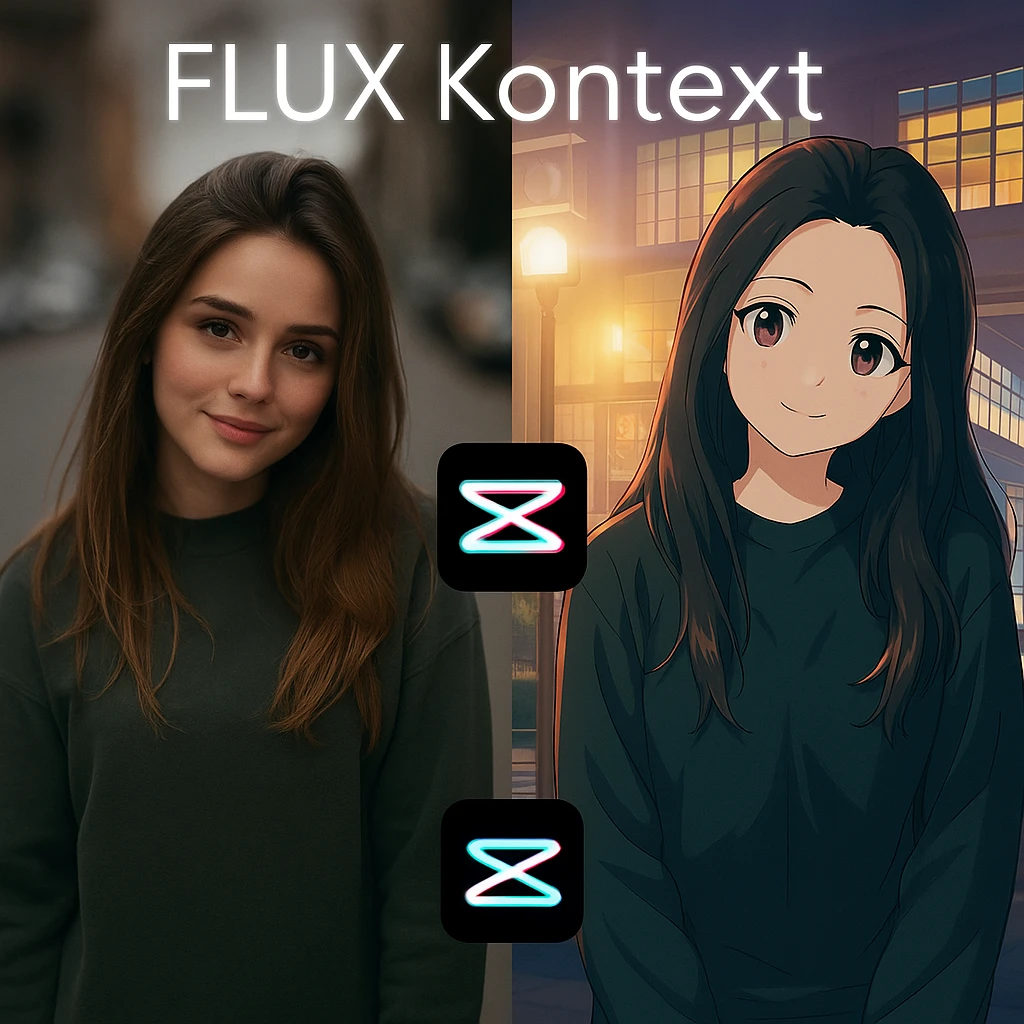 recreate this image and add logo of  text "FLUX Kontext" on top of it emoji