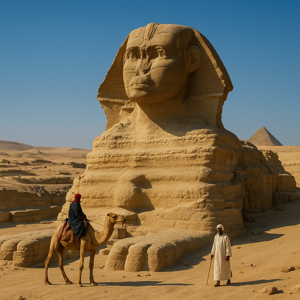 near the statue of the sphinx in Egypt emoji