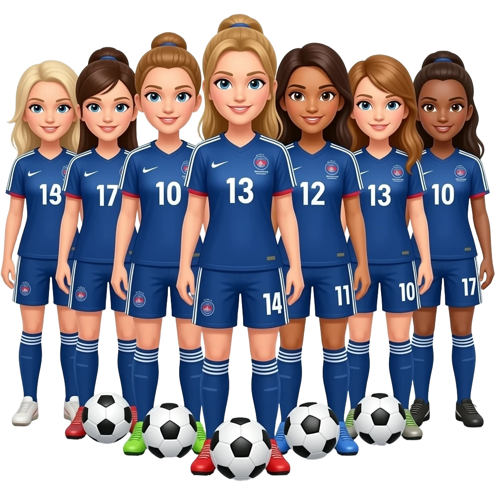 A team of 7 women playing soccer in France emoji
