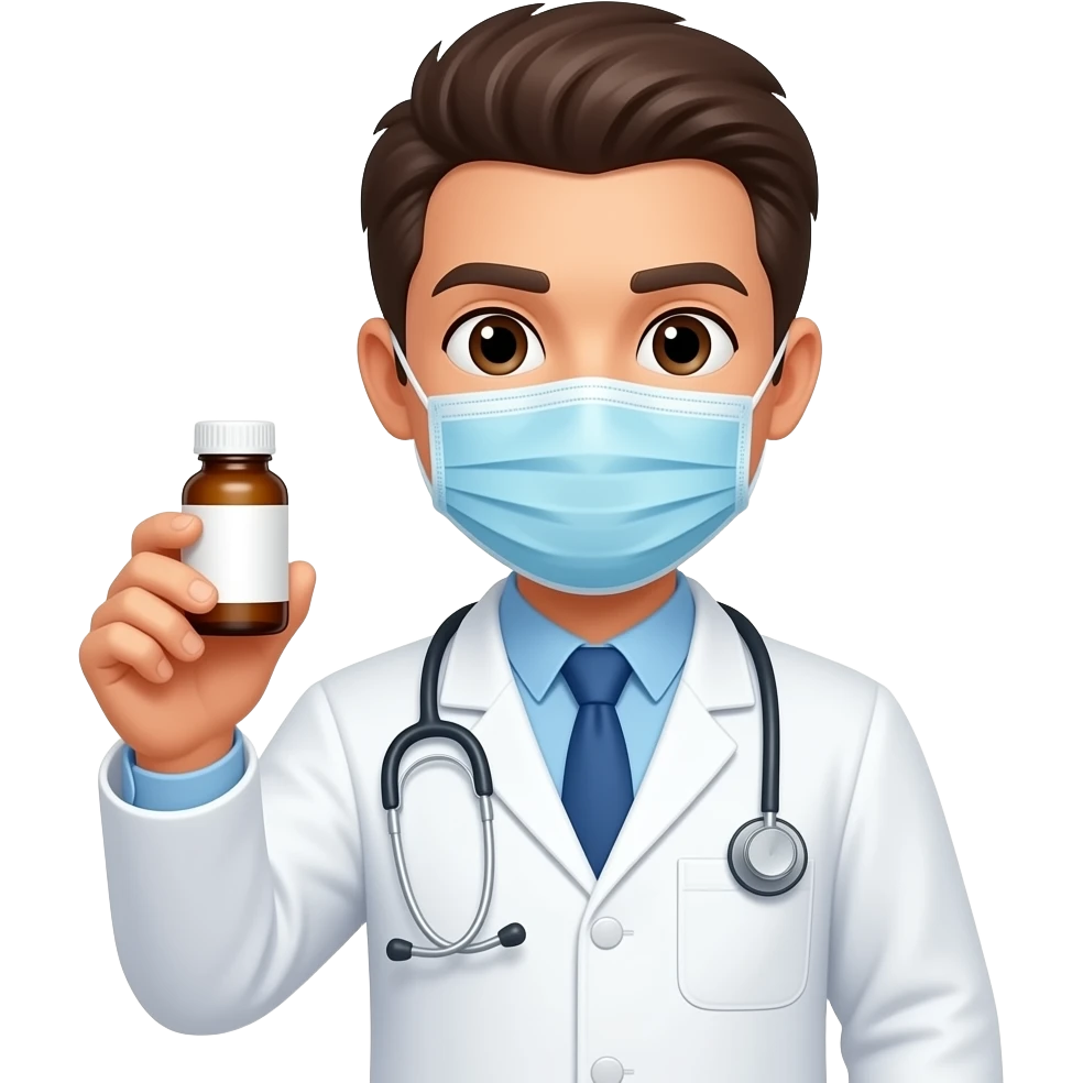 haz una persona con bata y medicamentos que no tenga tapabocas emoji