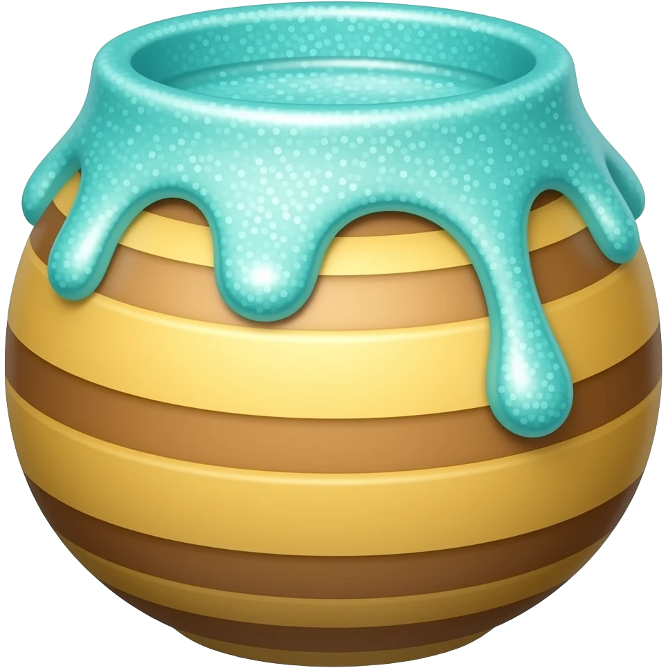 Cyan honeypot with glittery cyan syrup on the top spilling emoji