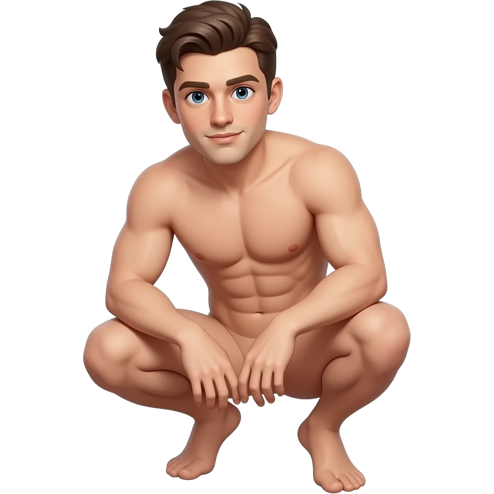 A guy, crouching down naked emoji