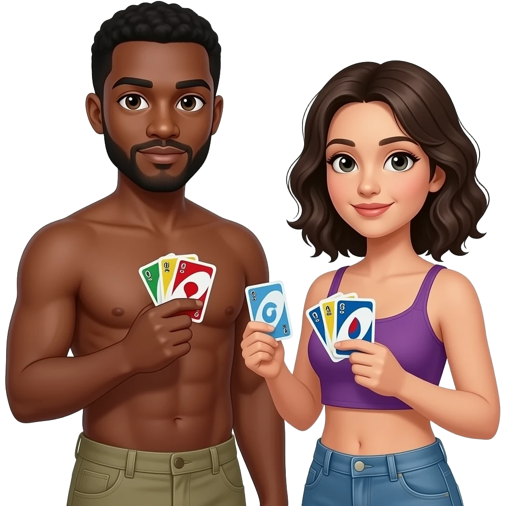 Naked black man and woman playing uno emoji