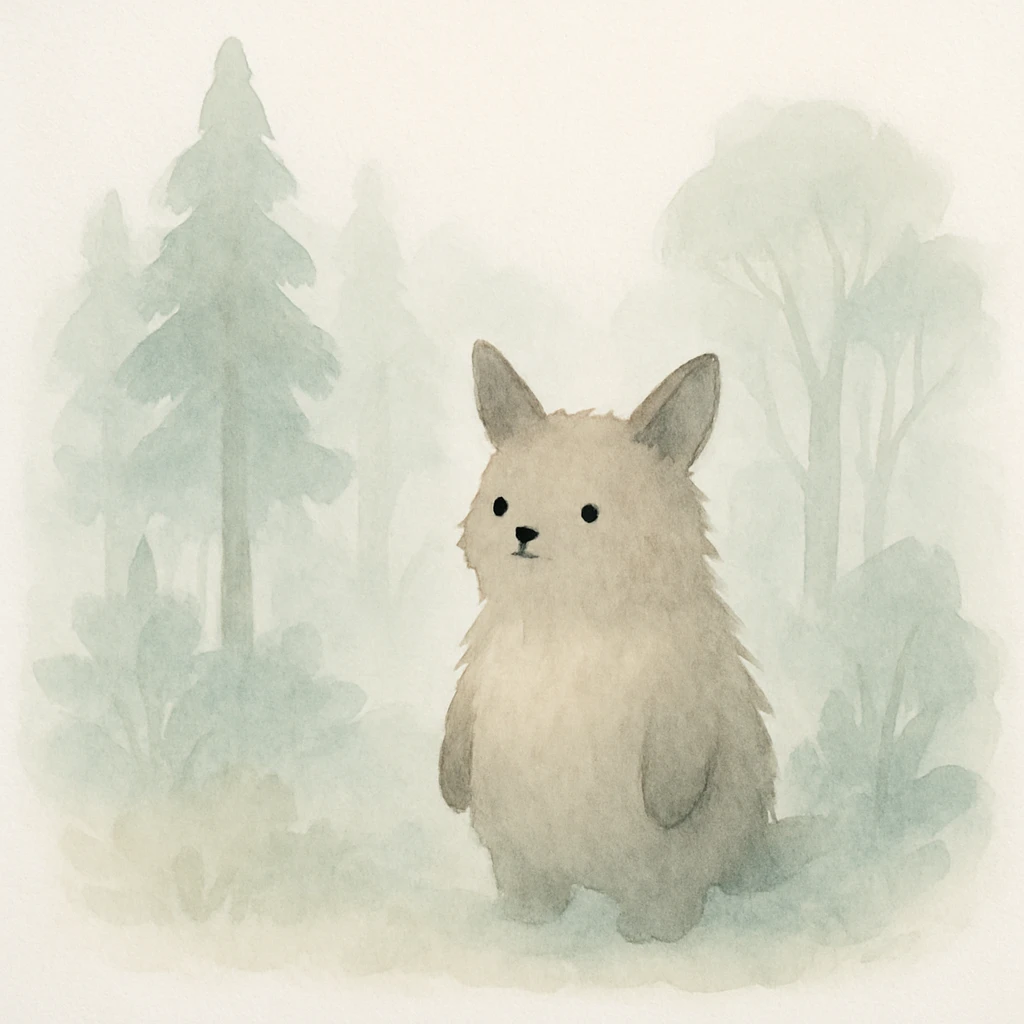 watercolor furry creature in a misty forest emoji