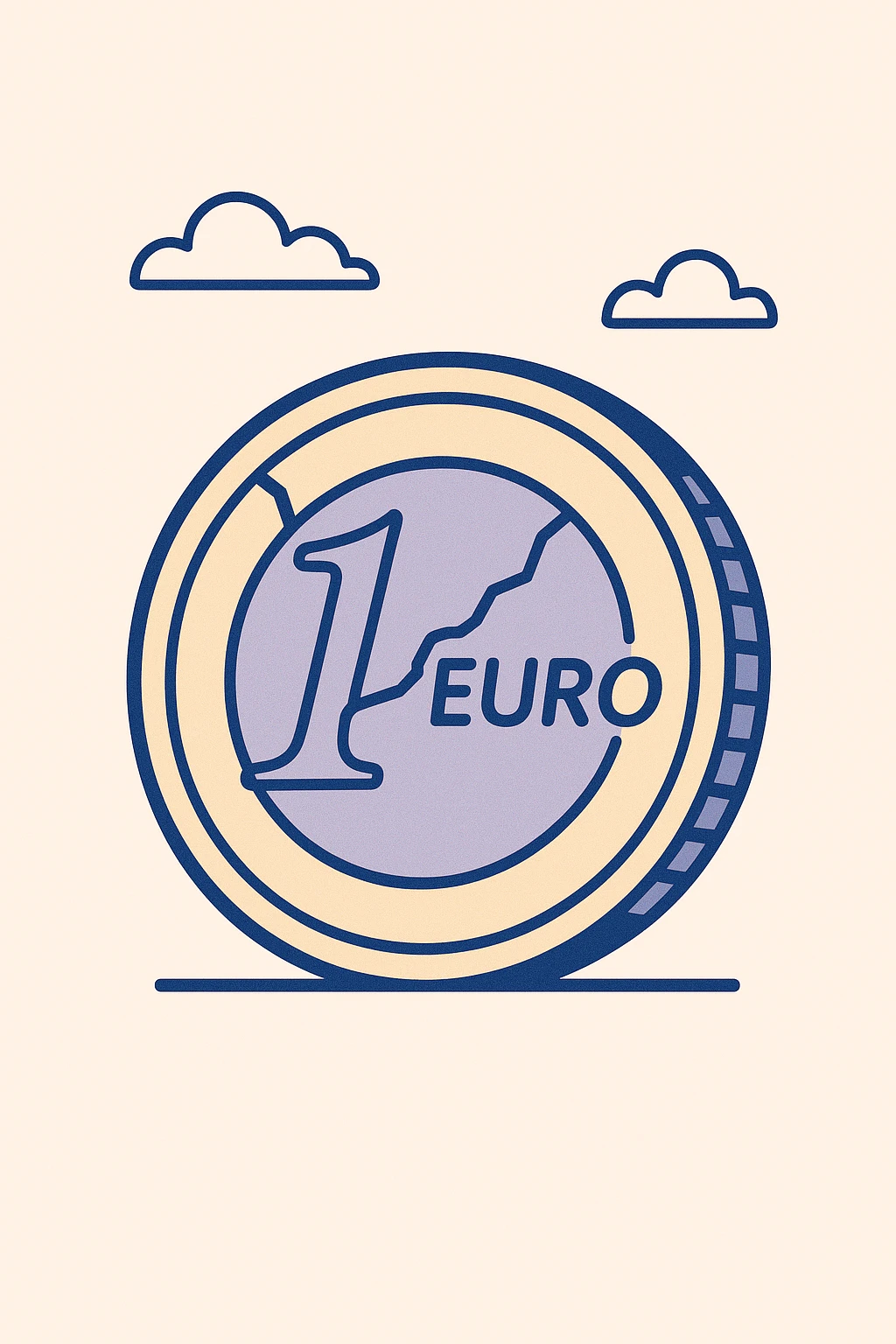 a single euro coin with a small crack, representing average money habits, clean modern style emoji