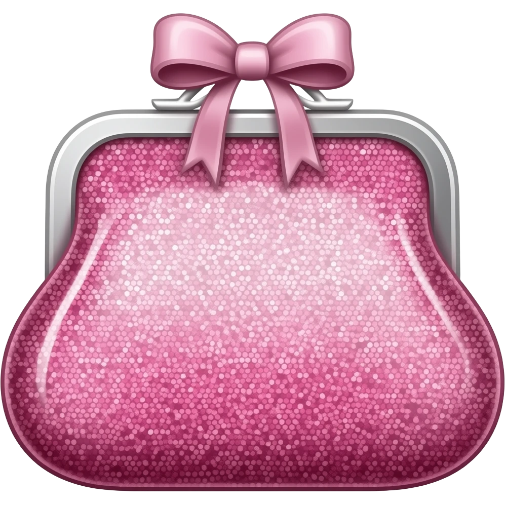 Pink glitter purse with a bow charm emoji